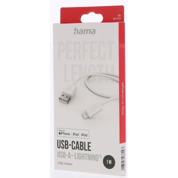 Кабель Hama H-201579 00201579 USB-A-Lightning MFI 1м белый -1