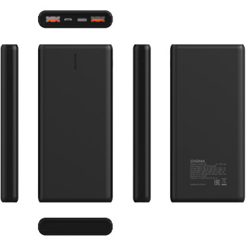 Мобильный аккумулятор Digma DGPF10C 10000mAh QC3.0/PD3.0 22.5W 3A 2xUSB-A/USB-C черный (DGPF10C22PBK) -2