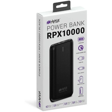 Мобильный аккумулятор Hiper RPX10000 10000mAh 3A QC PD 2xUSB черный (RPX10000 BLACK) -3