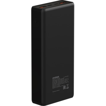 Мобильный аккумулятор Digma DGPF20B 20000mAh QC3.0/PD3.0 22.5W 3A 2xUSB-A/USB-C черный (DGPF20B22PBK) -1