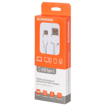 Кабель SunWind USB (m)-USB Type-C (m) 1м белый блистер -4