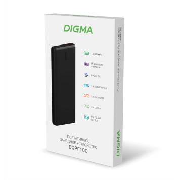 Мобильный аккумулятор Digma DGPF10C 10000mAh QC3.0/PD3.0 22.5W 3A 2xUSB-A/USB-C черный (DGPF10C22PBK) -3