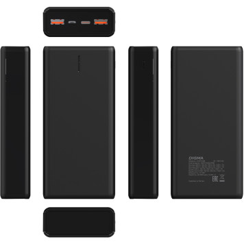 Мобильный аккумулятор Digma DGPF20B 20000mAh QC3.0/PD3.0 22.5W 3A 2xUSB-A/USB-C черный (DGPF20B22PBK) -2