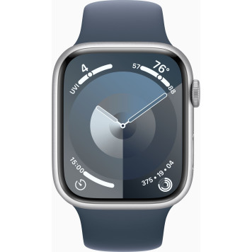 Смарт-часы Apple Watch Series 9 A2980 45мм OLED корп.серебристый Sport Band рем.синий разм.брасл.:160-210мм (MR9E3LL/A) -1