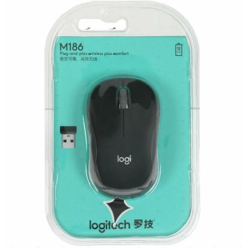Мышь Logitech M186 черный/серый оптическая (1000dpi) беспроводная USB2.0 (2but) -3