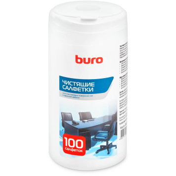 Салфетки Buro BU-Tsurl для пластиковых поверхностей и офисной мебели туба 100шт влажных 