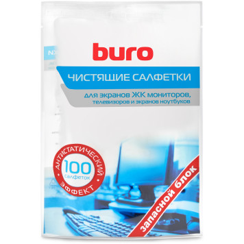 Салфетки Buro BU-Zscreen для экранов мониторов/плазменных/ЖК телевизоров/ноутбуков мягкая упаковка 100шт влажных 