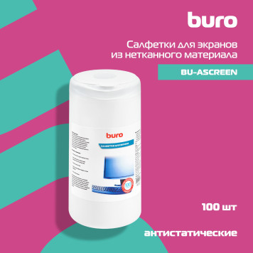 Салфетки Buro BU-Ascreen для экранов мониторов/плазменных/ЖК телевизоров/ноутбуков туба 100шт влажных -2