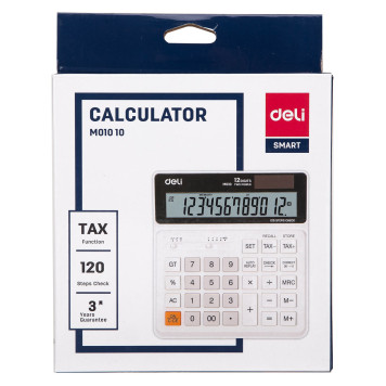 Калькулятор бухгалтерский Deli EM01010 белый 12-разр. -4