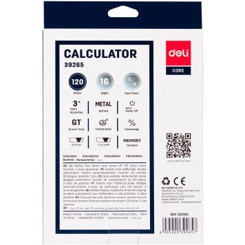 Калькулятор бухгалтерский Deli E39265 серый 16-разр. -6