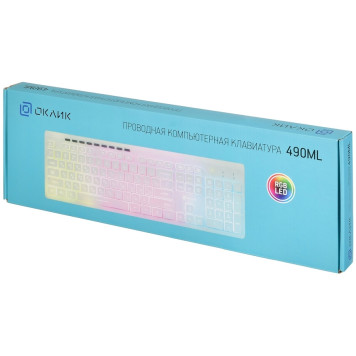 Клавиатура Oklick 490ML белый USB slim Multimedia LED -8