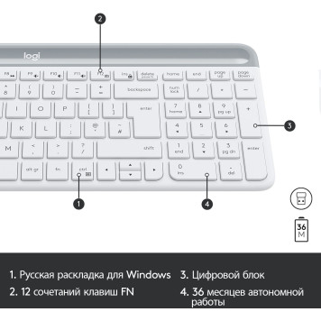 Клавиатура + мышь Logitech Combo MK470 клав:белый/серый мышь:белый USB беспроводная slim 