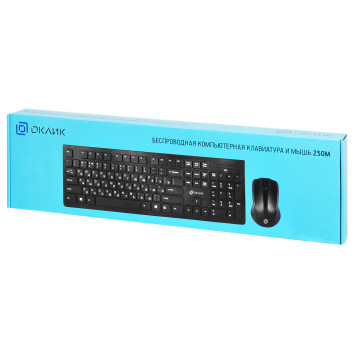 Клавиатура + мышь Oklick 250M клав:черный мышь:черный USB беспроводная slim -5