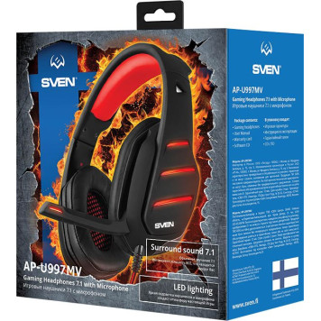 Наушники с микрофоном Sven AP-U997MV черный/красный 2.2м мониторные USB оголовье (SV-017507) -2