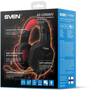 Наушники с микрофоном Sven AP-G988MV черный/красный 2.2м накладные оголовье 