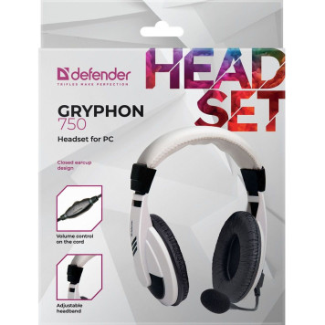 Наушники с микрофоном Defender Gryphon HN-750 белый/черный 2м накладные оголовье (63747) -6