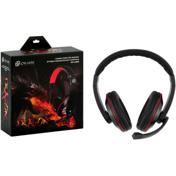 Наушники с микрофоном Oklick HS-L390G DRAGON черный/красный 1.8м мониторные оголовье (JD-728S) -2