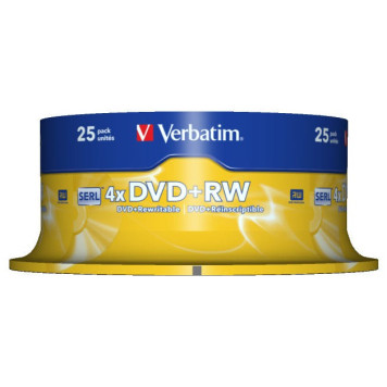Диск DVD+RW Verbatim 4.7Gb 4x Cake Box (25шт) (43489) -2