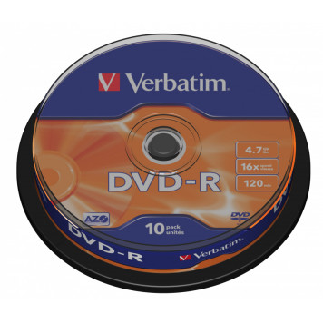 Диск DVD-R Verbatim 4.7Gb 16x Cake Box (10шт) (43523) -1