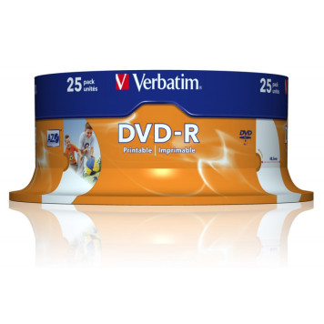 Диск DVD-R Verbatim 4.7Gb 16x Cake Box (25шт) Printable (43538) -2