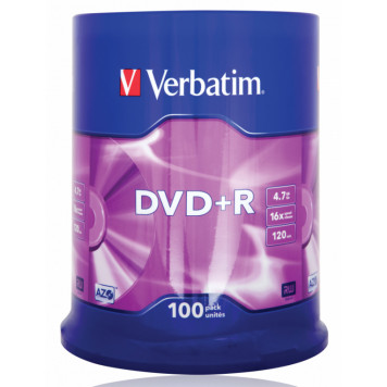 Диск DVD+R Verbatim 4.7Gb 16x Cake Box (100шт) (43551) -1