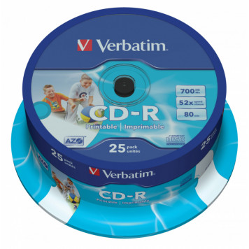 Диск CD-R Verbatim 700Mb 52x Cake Box (25шт) Printable (43439) -1