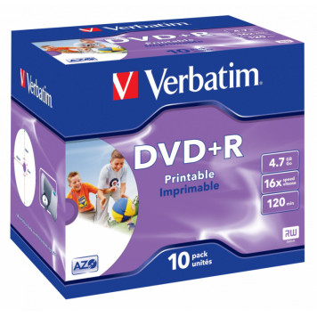 Диск DVD+R Verbatim 4.7Gb 16x Jewel case (10шт) Printable (43508) -1