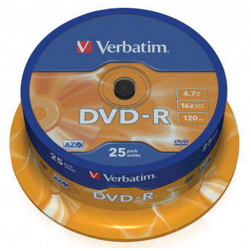Диск DVD-R Verbatim 4.7Gb 16x Cake Box (25шт) (43522) -1