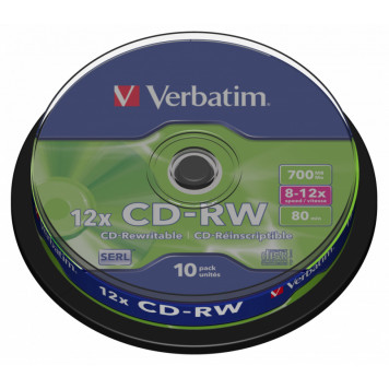 Диск CD-RW Verbatim 700Mb 12x Cake Box (10шт) (43480) -1