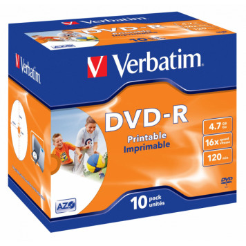 Диск DVD-R Verbatim 4.7Gb 16x Jewel case (10шт) Printable (43521) -1