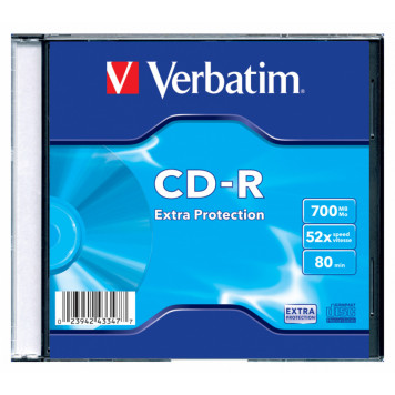 Диск CD-R Verbatim 700Mb 52x Slim case (1шт) (43347) -1