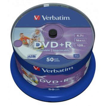 Диск DVD+R Verbatim 4.7Gb 16x Cake Box (50шт) Printable (43512) -1