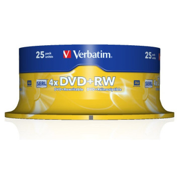 Диск DVD+RW Verbatim 4.7Gb 4x Cake Box (25шт) (43489) -1
