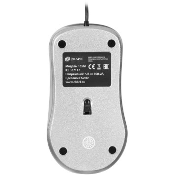 Мышь Oklick 155M серебристый оптическая (1600dpi) USB (3but) -1