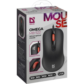 Мышь Defender Omega MB-522 черный оптическая 1600dpi silent USB 3but (52522) -3