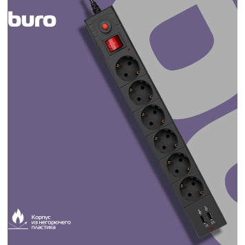Сетевой фильтр Buro BU-SP1.8_USB_2A-B 1.8м (6 розеток) черный (коробка) -8