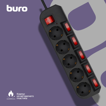 Сетевой фильтр Buro 500SH-1.8-SW-B 1.8м (5 розеток) черный (коробка) -4