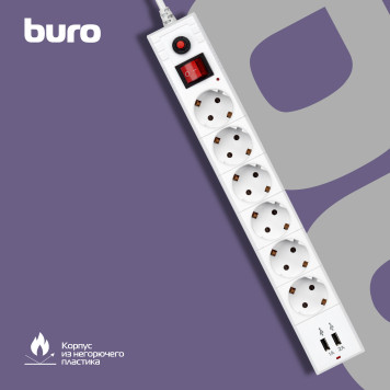 Сетевой фильтр Buro BU-SP5_USB_2A-W 5м (6 розеток) белый (коробка) -9