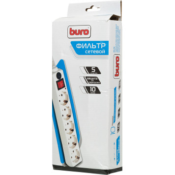 Сетевой фильтр Buro 500SH-10-W 10м (5 розеток) белый (коробка) -3
