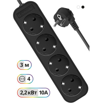 Сетевой удлинитель Defender M430 3м (4 розетки) черный (коробка) -4
