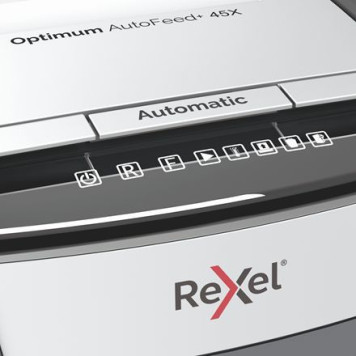 Шредер Rexel Optimum AutoFeed 45X черный с автоподачей (секр.P-4)/фрагменты/45лист./20лтр./скрепки/скобы/пл.карты -13
