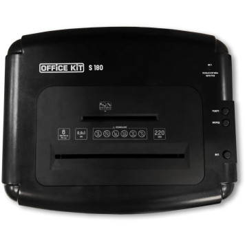 Шредер Office Kit S180 (0,8х1) черный (секр.P-7)/фрагменты/5лист./32лтр./пл.карты/CD -1