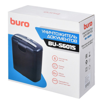 Шредер Buro Home BU-S601S (секр.Р-1)/ленты/6лист./10лтр./пл.карты -9