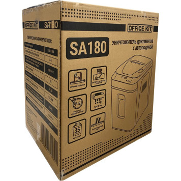 Шредер Office Kit SA180 1,9x12 белый/черный с автоподачей (секр.P-5) фрагменты 14лист. 35лтр. скрепки скобы пл.карты -8