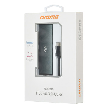 Разветвитель USB-C Digma HUB-4U3.0-UC-G 4порт. серый -1