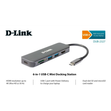 Разветвитель USB 3.0 D-Link DUB-2327 2порт. черный (DUB-2327/A1A) -1