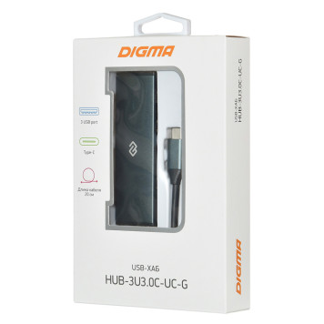Разветвитель USB-C Digma HUB-3U3.0С-UC-G 4порт. серый -1