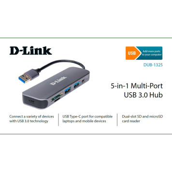 Разветвитель USB 2.0 D-Link DUB-1325/A1A 2порт. серый -2