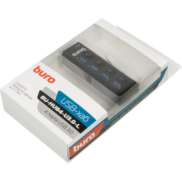 Разветвитель USB 3.0 Buro BU-HUB4-U3.0-L 4порт. черный -4