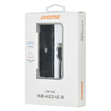 Разветвитель USB-C Digma HUB-4U2.0-UC-B 4порт. черный -1